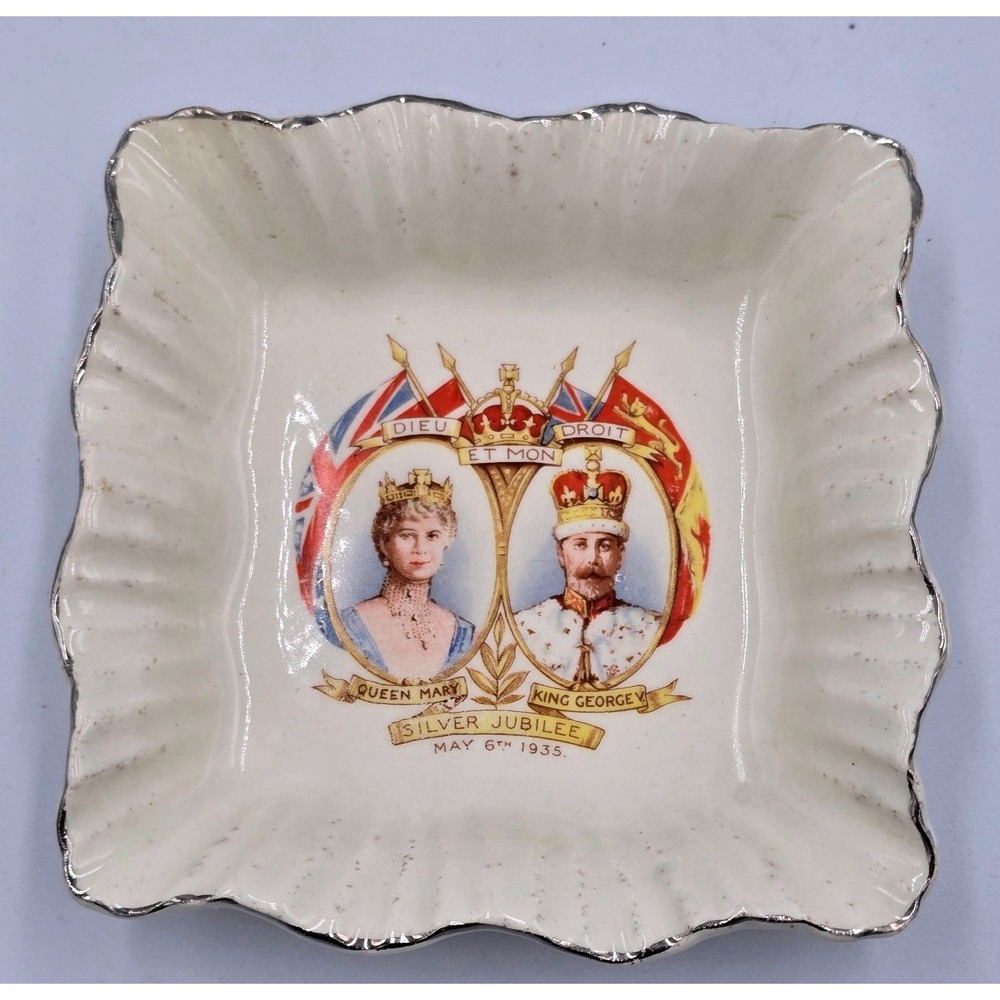 J&G Meakin King George V Queen Mary Silver Jubilee 1935 Sq. Dish Partick Glasgow